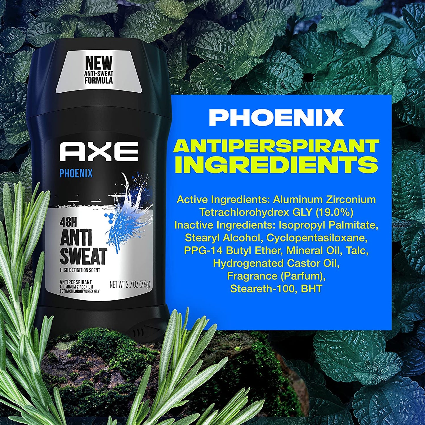 Antiperspirant Deodorant for Men Phoenix 4PK 48H Sweat & Odor Protection for Long Lasting Freshness, Crushed Mint & Rosemary Men'S Deodorant 2.7 Oz
